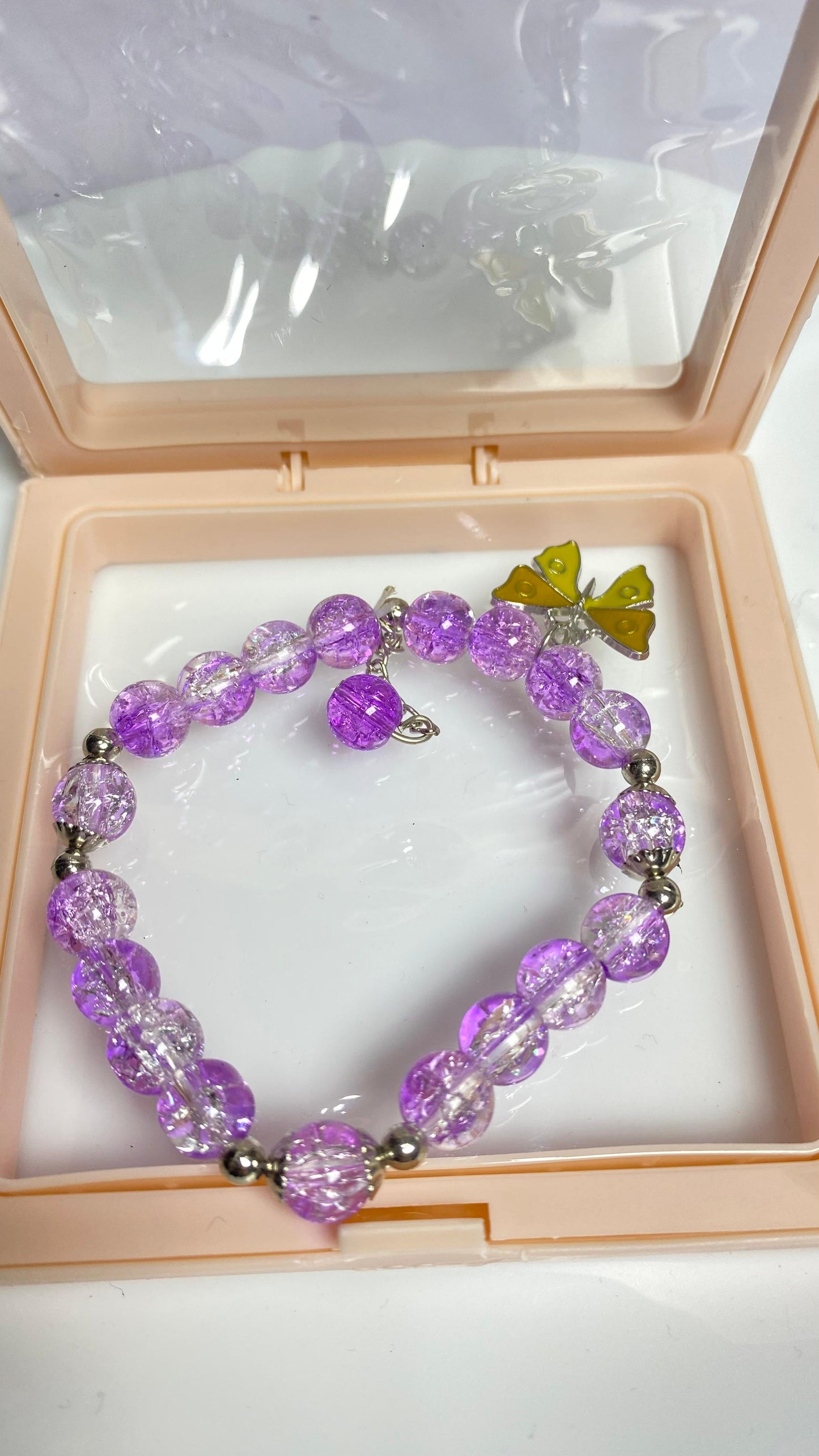 Purple Charm Beaded Bracelet with Peacock Earring