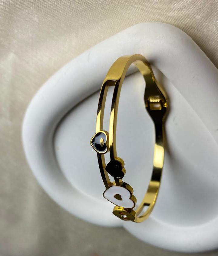Gold Bracelet with Heart Charms