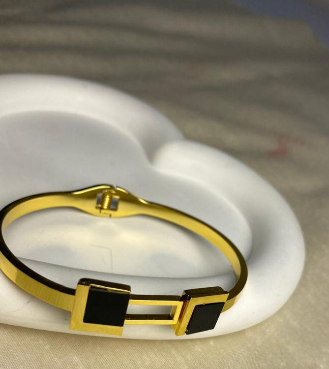Gold Bracelet with Bold Black Squares