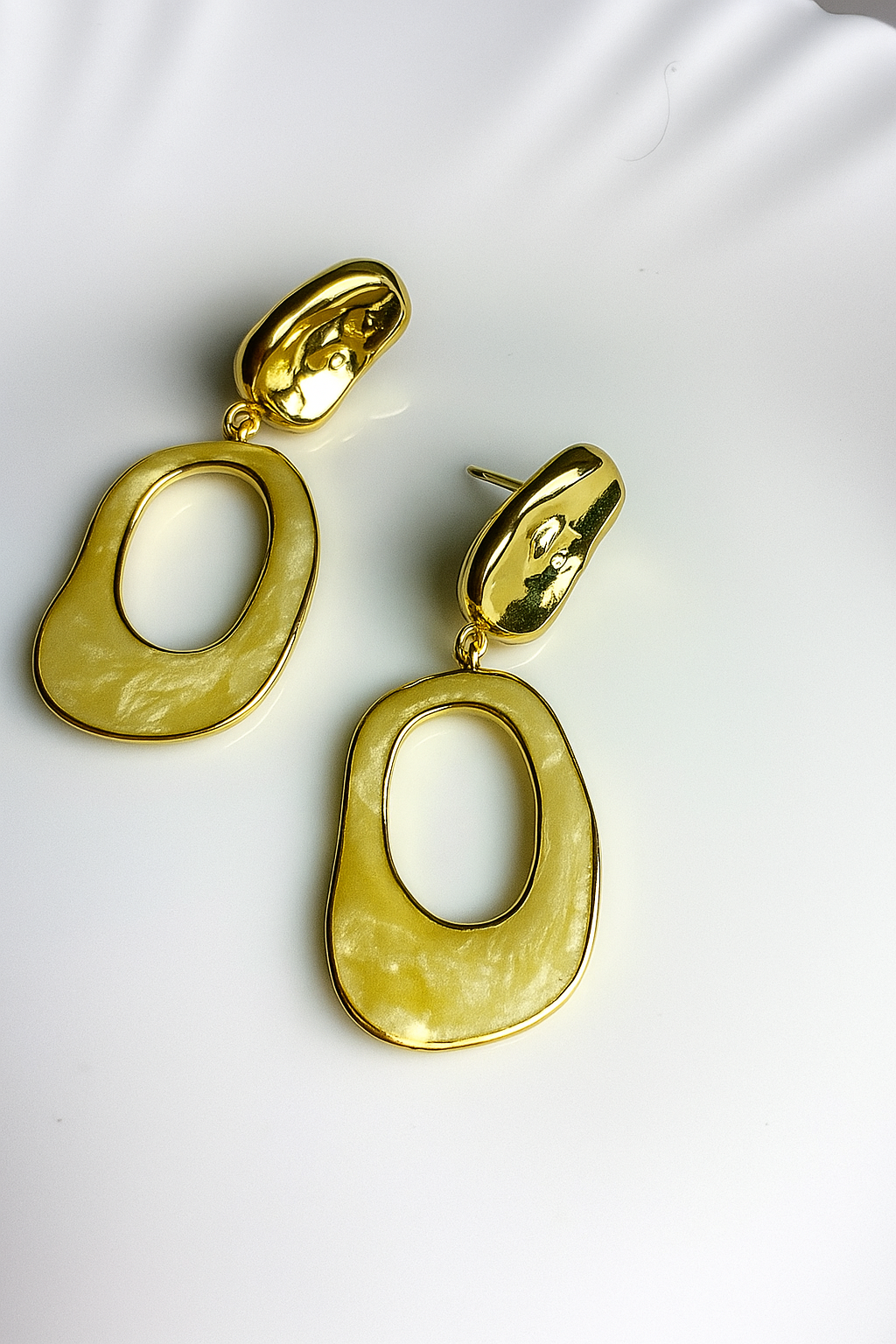 Modern Gold Oval Drop Earrings