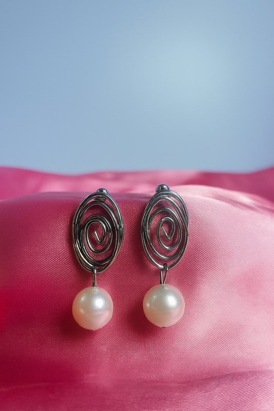 Silver  Pearl Drop Earrings"