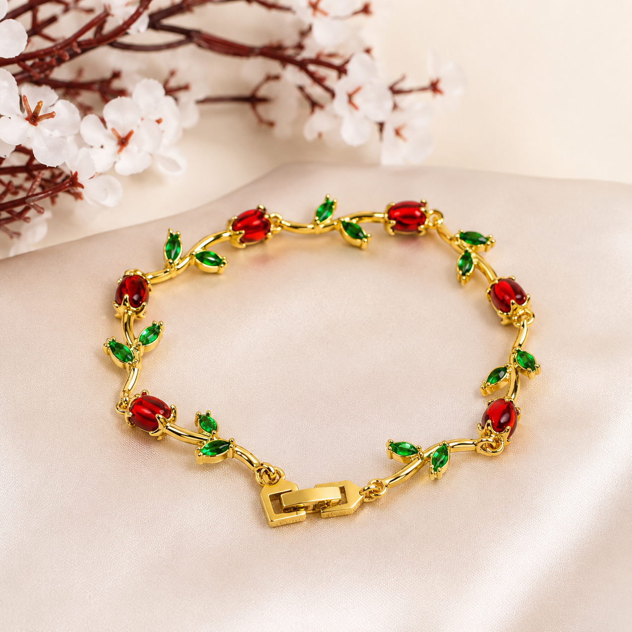 Red Green Tulip Bracelet