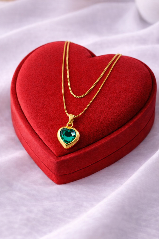 Green Stone Love Heart Pendent