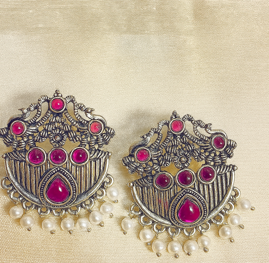 Antique Ruby Pearl Stud Earrings
