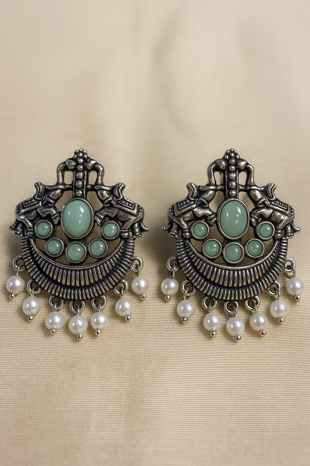 Oxidized  Earrings with Pearl Drops