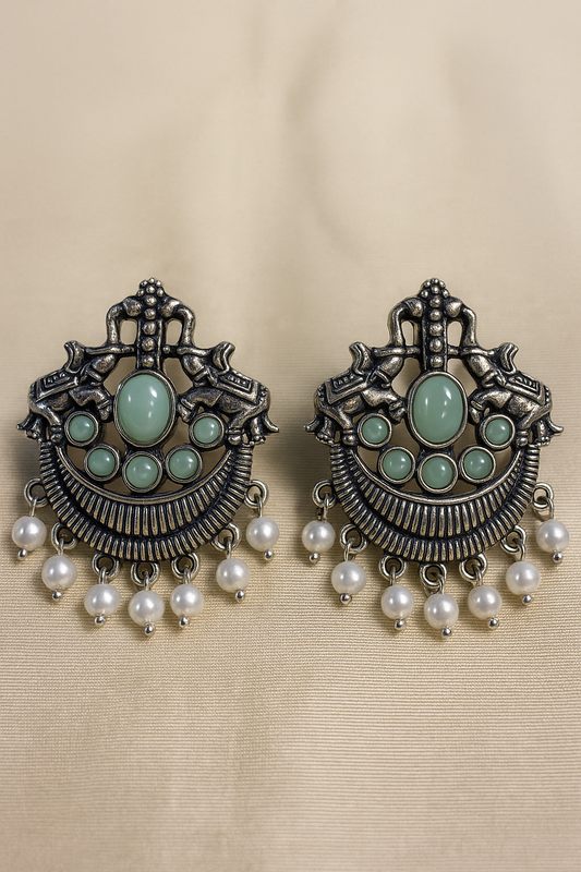 Oxidized  Earrings with Pearl Drops