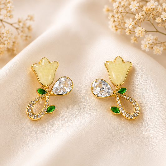 Golden Tulip Crystal Earrings