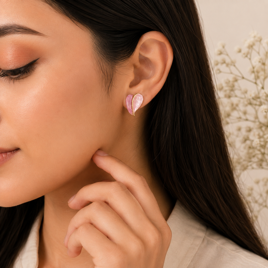 Pink Pearl Leaf Earrings