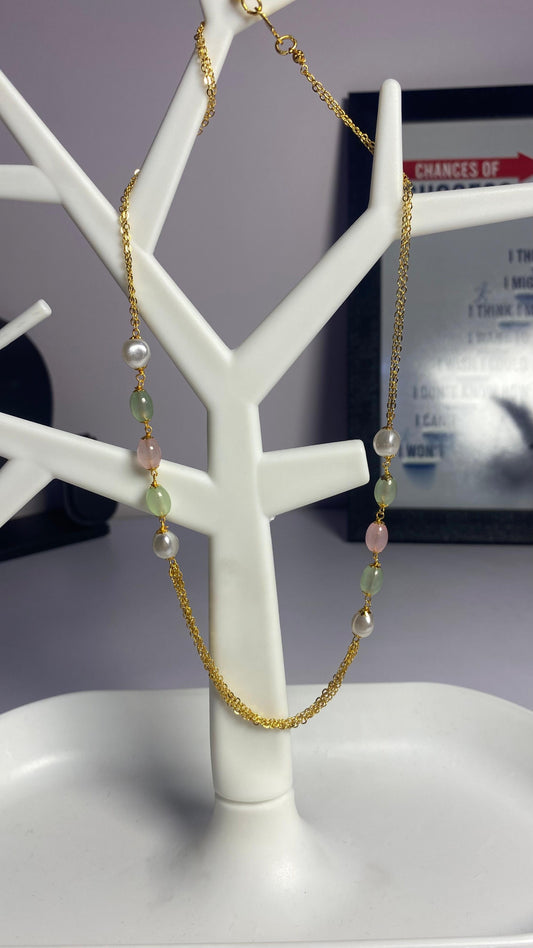 Pink and White Beads NeckChain