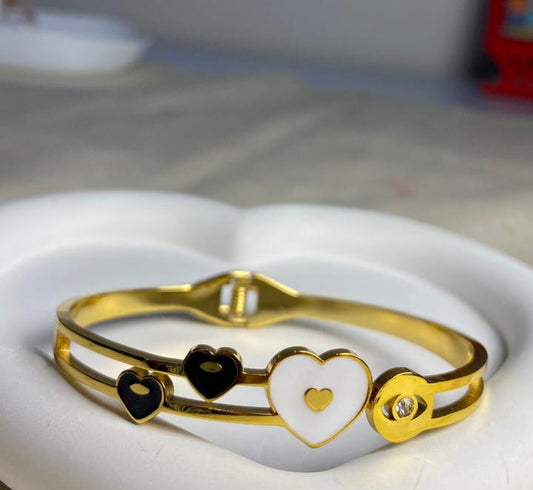 Gold Bracelet with Heart Charms