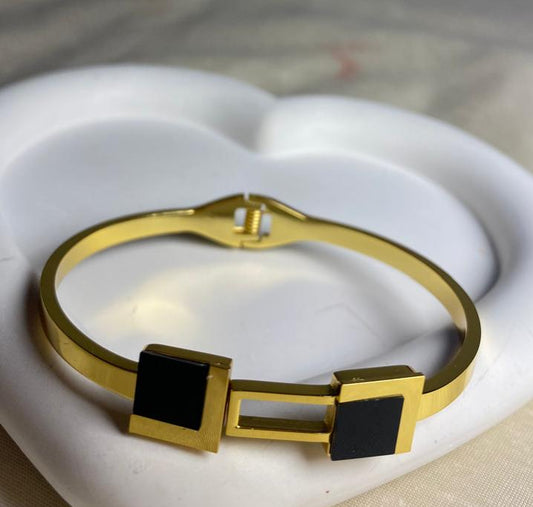 Gold Bracelet with Bold Black Squares