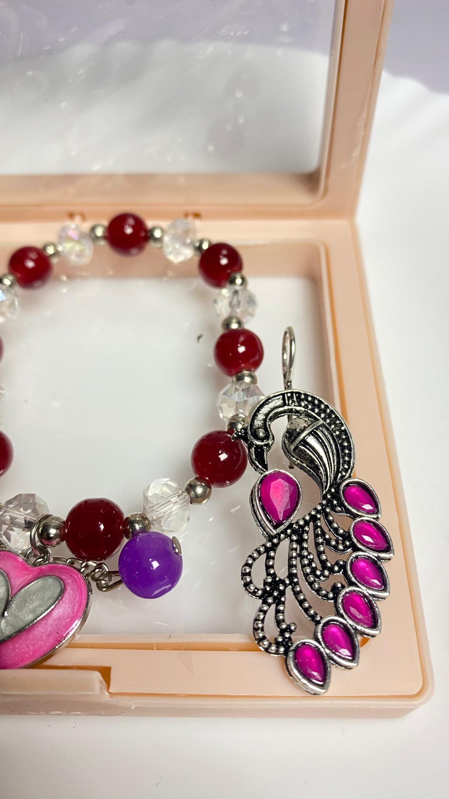 Beaded Bracelet with peacock earring