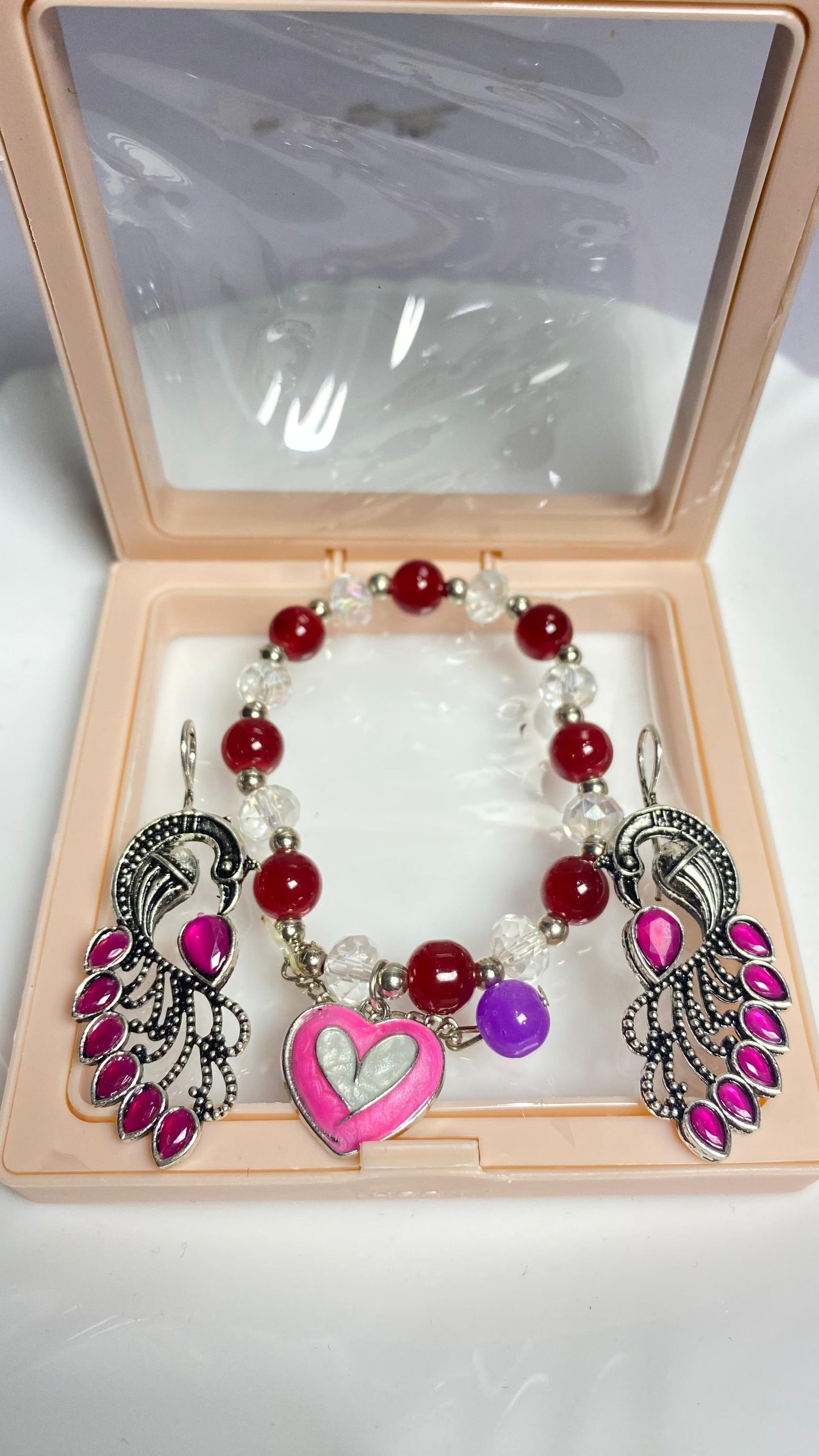 Beaded Bracelet with peacock earring