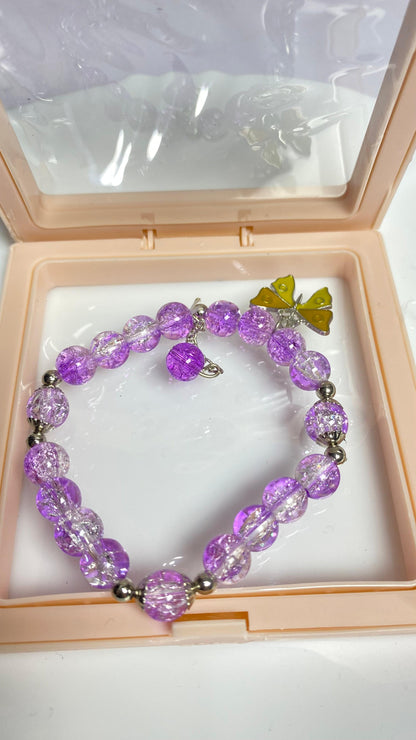 Purple Charm Beaded Bracelet with Peacock Earring