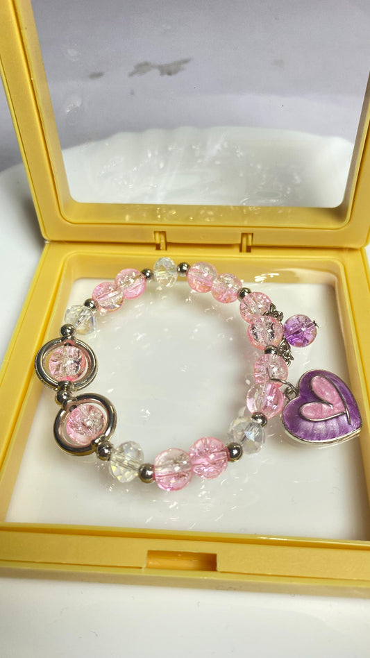 Pink Charm Beaded Bracelet with PeaCock Earring