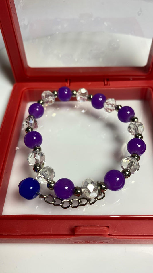 Blue Beaded Bracelet with Peacock Earring