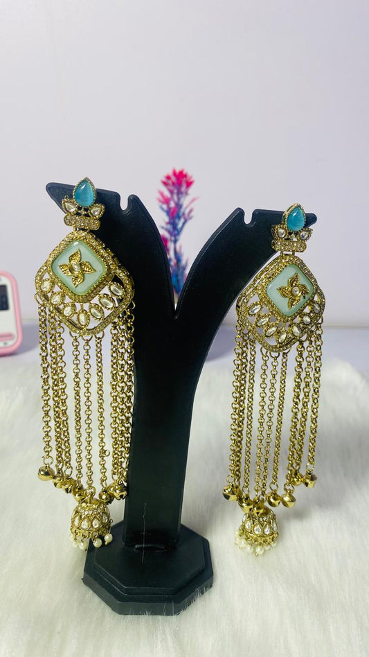 Traditional Kashmiri Long Pearl Jhumka Earrings
