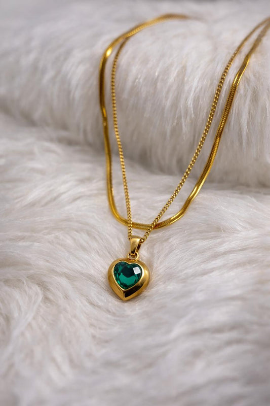 Green Stone Love Heart Pendent