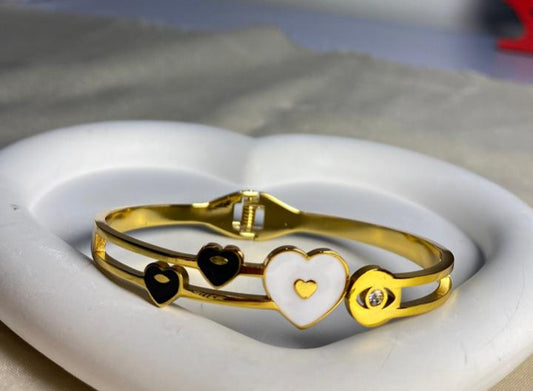 Gold Bracelet with Heart Charms