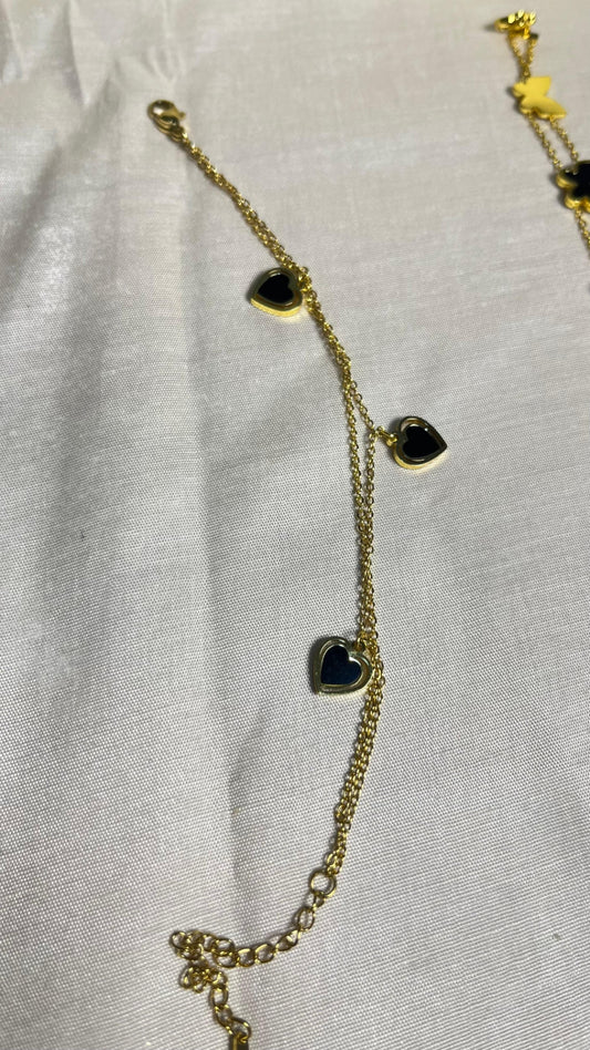 Double Chain Gold Heart Charm Bracelet