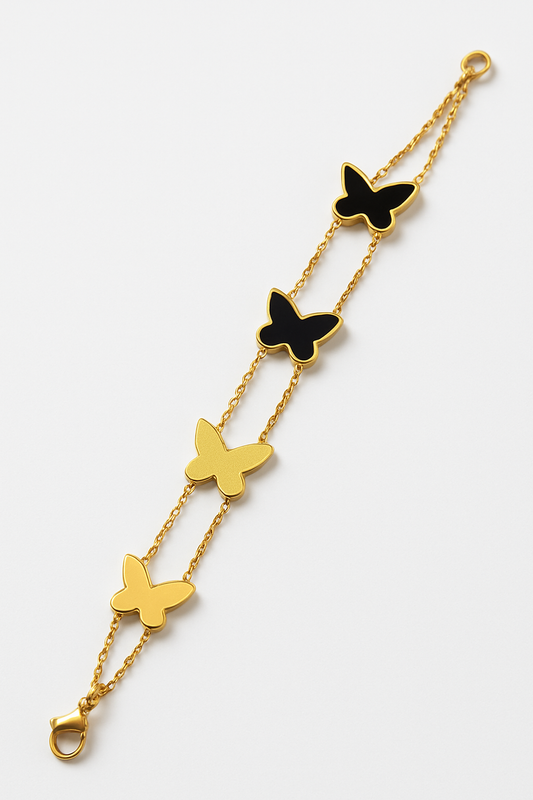 Black & Gold Butterfly Charm Bracelet