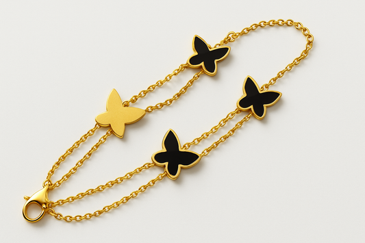 Black & Gold Butterfly Charm Bracelet